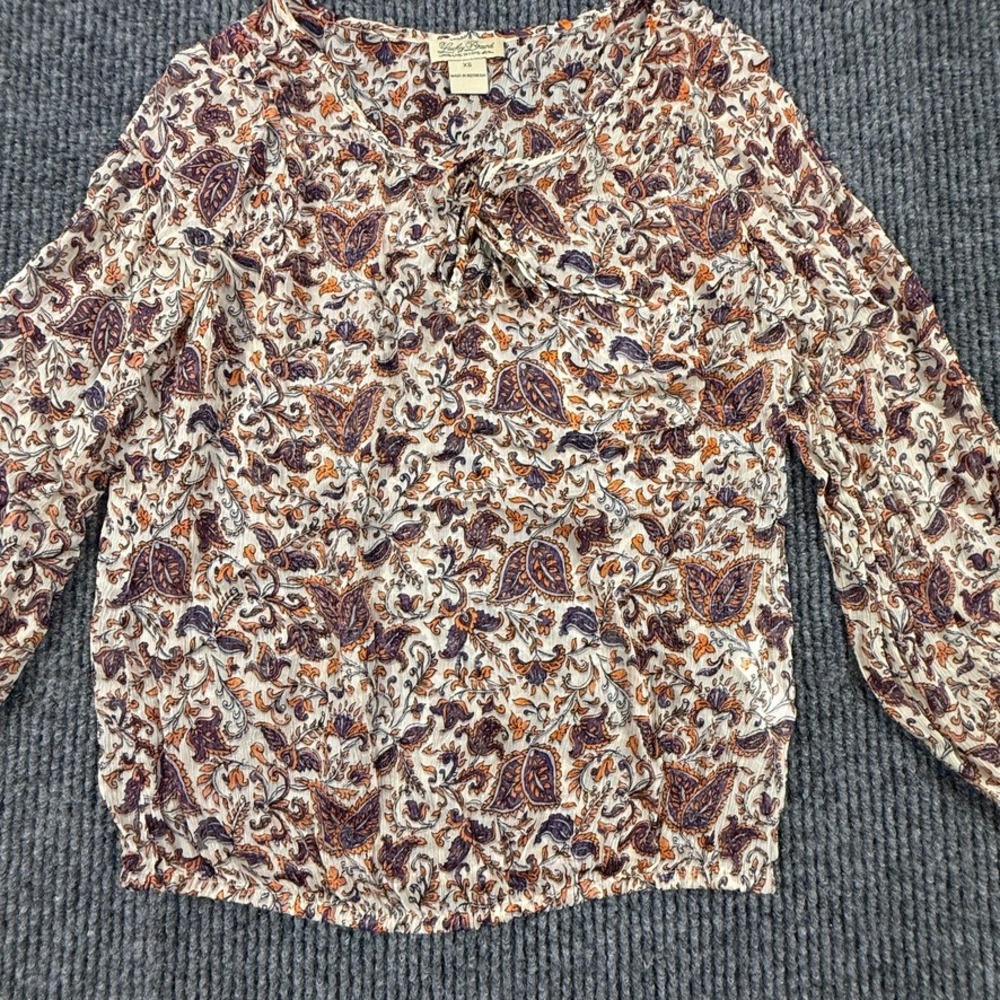 Lucky Brand Womens Size X-Small Paisley Floral Boho Peasant Blouse Orange Purple - Picture 2 of 10